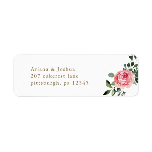 Chic Pink Floral Wedding Return-adres Etiket (Voorkant)