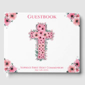 Chic Pink Flower Cross First Heilige Communistisch Gastenboek (Voorkant)