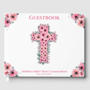 Chic Pink Flower Cross First Heilige Communistisch Gastenboek