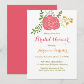 Chic Pink Flower Green Leaves Vrijgezellenfeest Kaart (Voorkant / Achterkant)