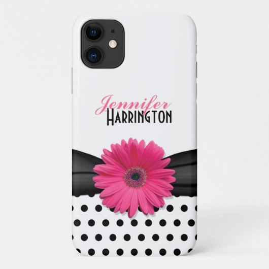 Chic Pink Gerbera Daisy Polka Dot Case-Mate iPhone Case (Achterkant)