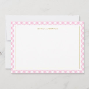 Chic Pink Gingham Pattern Notitiekaartje