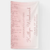 Chic Pink Glitter Drip Afstuderen Spandoek (Verticaal)
