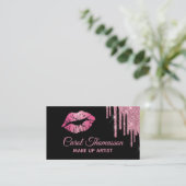 Chic Pink Glitter en Lips Visitekaartje (Staand voorkant)