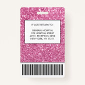 Chic Pink Glitter Foto Logo Employee ID Badge (Achterkant)