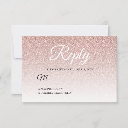 Chic Pink Glitter Ombre RSVP Kaart (Voorkant)