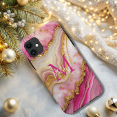Chic Pink Gold Glitter Marmeren Agaat Monogram Case-Mate iPhone Case