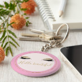 Chic Pink Gold Glitzy Black Eyelashes Sleutelhanger (Zijkant)