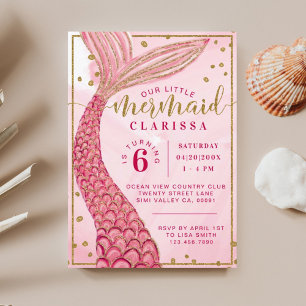 Chic Pink Gold Little Mermaid Invitation d'anniver