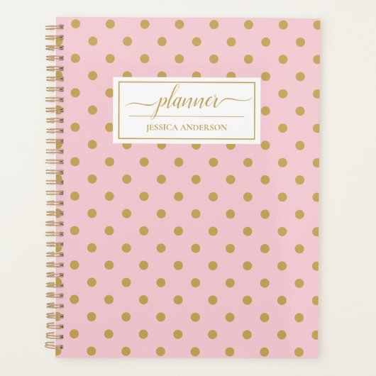 Chic Pink Gold Polka Dots Pattern Planner (Voorkant)