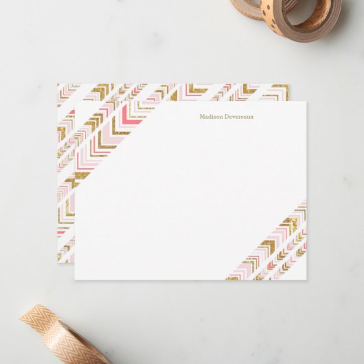 Chic Pink & Gold Tribal Custom Flard Note-kaarten Notitiekaartje (Voorkant / Achterkant in situ)