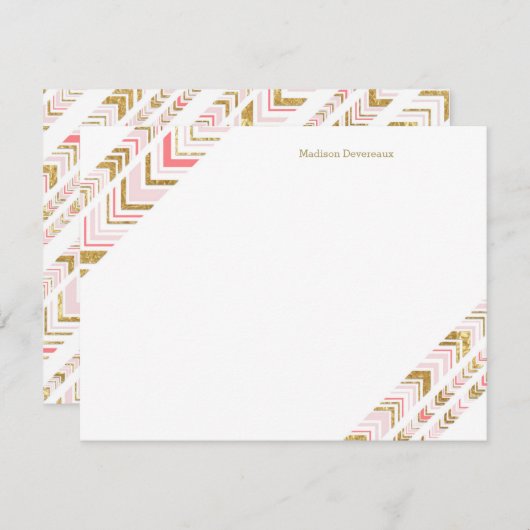 Chic Pink & Gold Tribal Custom Flard Note-kaarten Notitiekaartje (Voorkant / Achterkant)