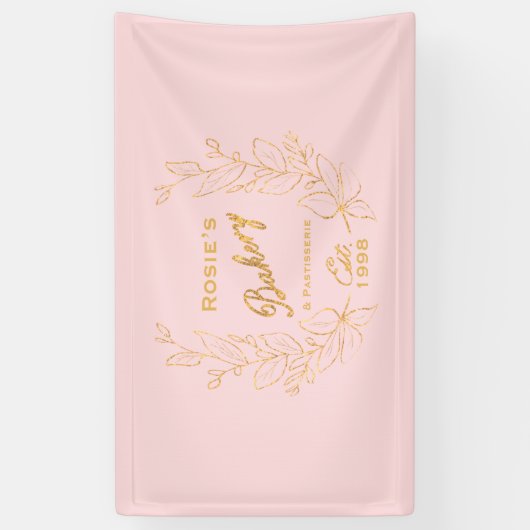 Chic Pink Gold Wreate Bakery Script Logo Spandoek (Verticaal)