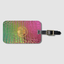 Chic Pink Green Croc Monogram Gold Crest Bagagelabel