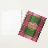 Chic Pink Green Plaid Monogram Personal Planner (Devant avec enveloppe)