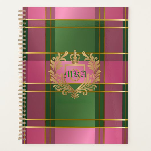 Chic Pink Green Plaid Monogram Personal Planner (Devant)