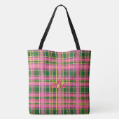 Chic Pink & Green Plaid Tote Bag with Monogram (Dos)