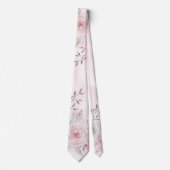 Chic Pink Grey Waterverf Peony Wedding Stropdas (Voorkant)