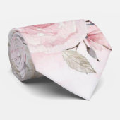 Chic Pink Grey Waterverf Peony Wedding Stropdas (Opgerold)