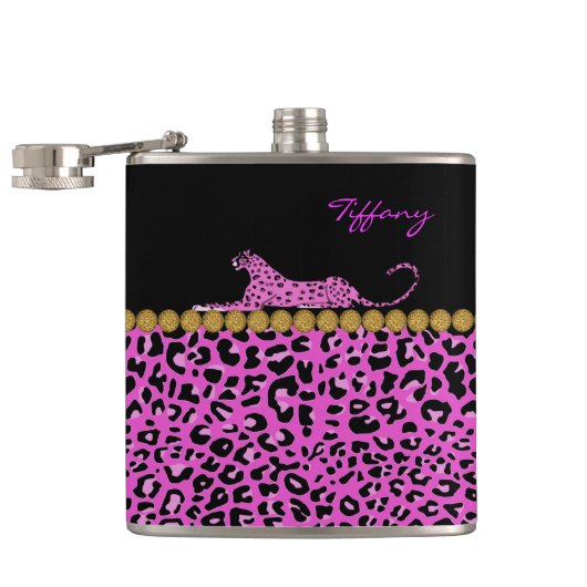Chic Pink Jaguar Print Custom Flask Heupfles (Geopend)