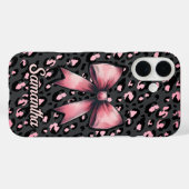 chic pink leopard print coquette bow monogram  Case-Mate iPhone case (Achterkant (horizontaal))