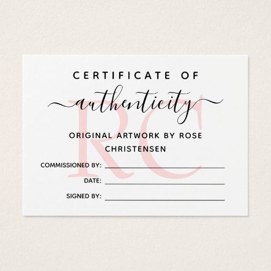 Chic Pink Monogramme Certificat d'authenticité (Devant)