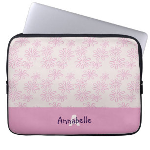 Chic Pink op Blush Flower Doodle Patroon & Naam Laptop Sleeve