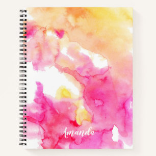 Chic Pink & Oranje Ombre Waterverf Monogram Notitieboek