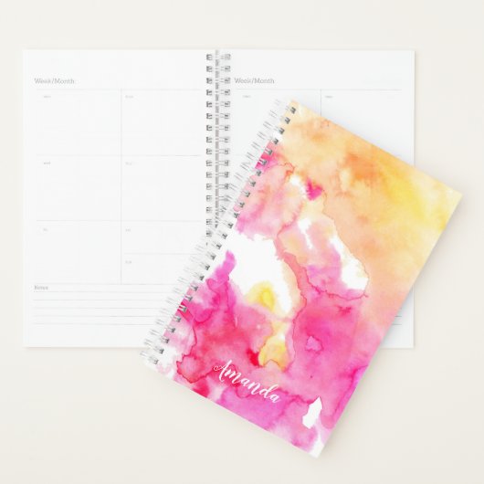 Chic Pink & Oranje Ombre Waterverf Monogram Planner (Display)