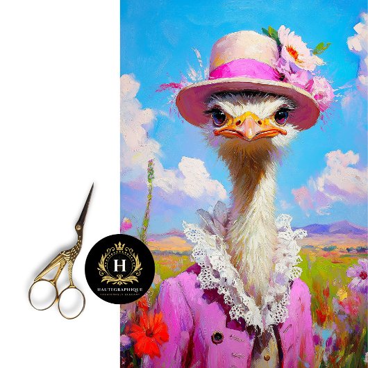 Chic Pink Ostrich Art Whimsical Spring Tissuepapier