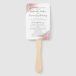 Chic Pink Palm Leaves Beach Wedding Program Fan Handwaaier