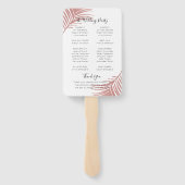 Chic Pink Palm Leaves Beach Wedding Program Fan Handwaaier (Achterkant)