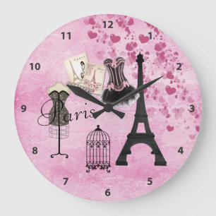 Chic Pink Paris Clock Grote Klok