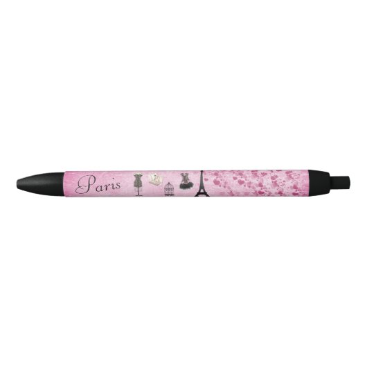Chic Pink Paris Eiffel Tower Mode Zwarte Inkt Pen (Voorkant)