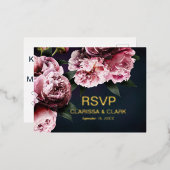 Chic Pink Peonies Foil RSVP Mariage carte postale (Recto/Verso)