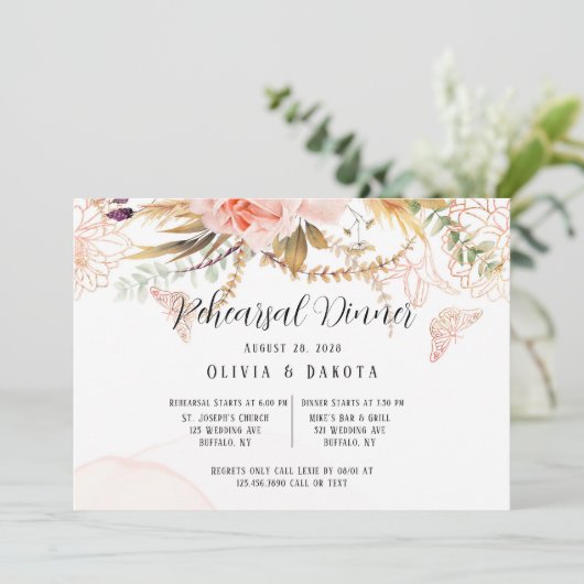 Chic Pink Peony Butterfly repesal Dinner Kaart (Staand voorkant)