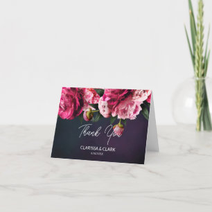Chic Pink Peony Couples Name & Date Wedding Bedankkaart