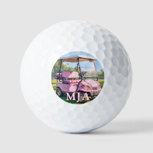 Chic Pink Personalized Golf Cart Custom Monogram Golfballen (Voorkant)