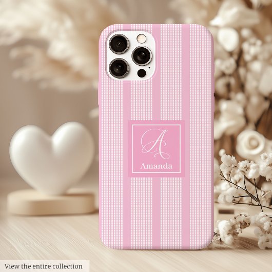 Chic Pink Plaid iPhone Case – Minimalist Name Art
