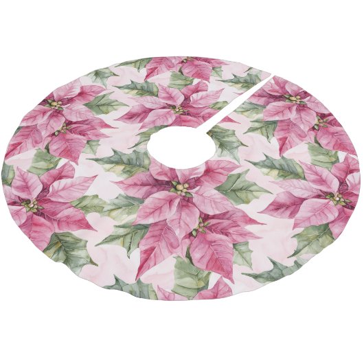 Chic Pink Poinsettia Bloemen Kerstmis Kerstboom Rok (Gekanteld)