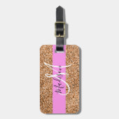Chic Pink & Pumpkin Glitter Sparkles Monogram Bagagelabel (Voorkant verticaal)