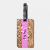 Chic Pink & Pumpkin Glitter Sparkles Monogram Bagagelabel (Achterkant verticaal)