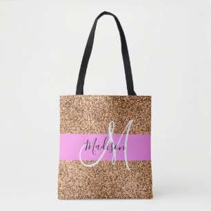 Chic Pink & Pumpkin Glitter Sparkles Monogram Draagtas
