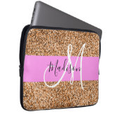 Chic Pink & Pumpkin Glitter Sparkles Monogram Laptop Sleeve (Voorkant Rechts)