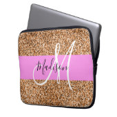 Chic Pink & Pumpkin Glitter Sparkles Monogram Laptop Sleeve (Voorkant Links)