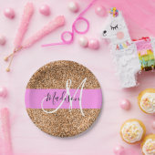 Chic Pink & Pumpkin Glitter Sparkles Monogram Papieren Bordje (Feest)