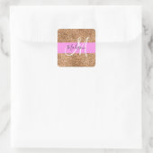 Chic Pink & Pumpkin Glitter Sparkles Monogram Vierkante Sticker (Tas)