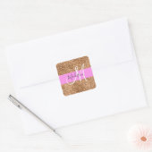 Chic Pink & Pumpkin Glitter Sparkles Monogram Vierkante Sticker (Envelop)