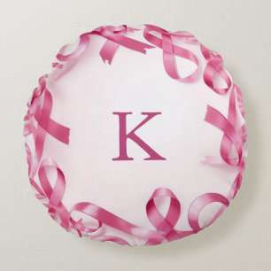 Chic Pink Ribbon Awareness Lijst Monogrammed Rond Kussen