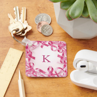 Chic Pink Ribbon Awareness Lijst Monogrammed Sleutelhanger
